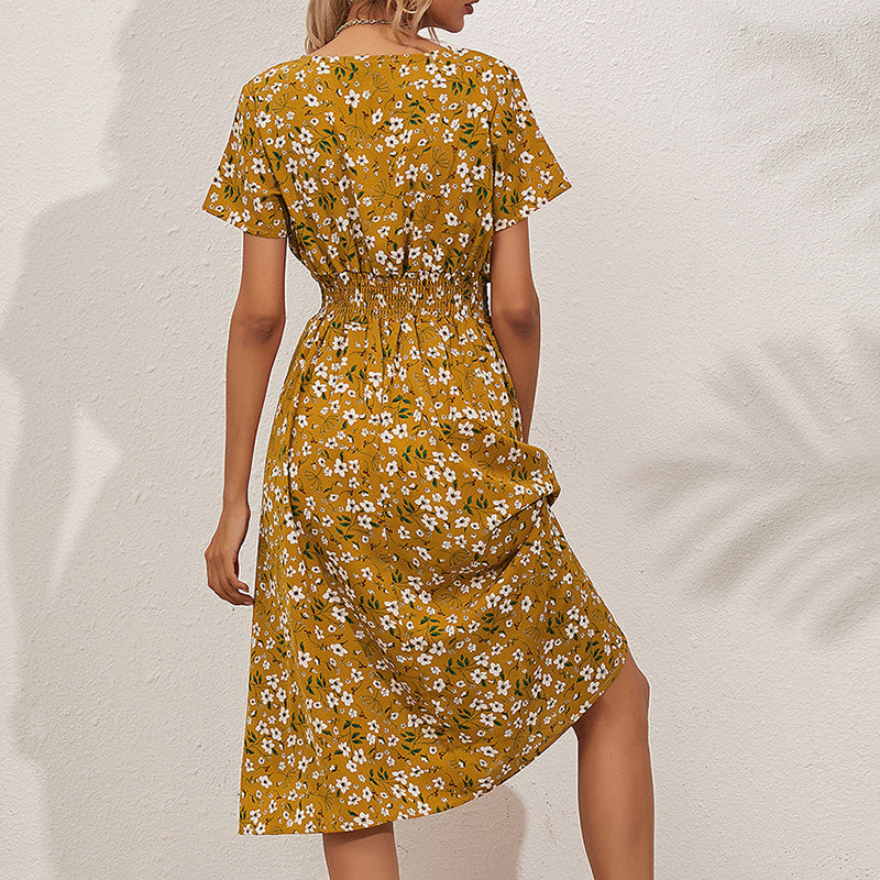 V-Neck Floral Print A-Line Satin Maxi Dress | 8 Colors
