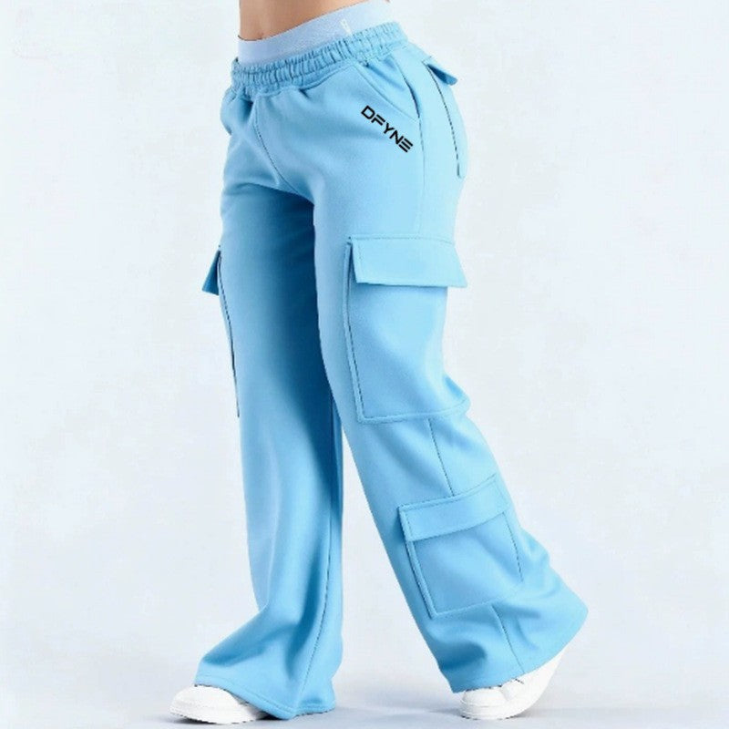 Women's Loose-Fit Casual Pants with Pockets – Solid Color Two-Tone Label