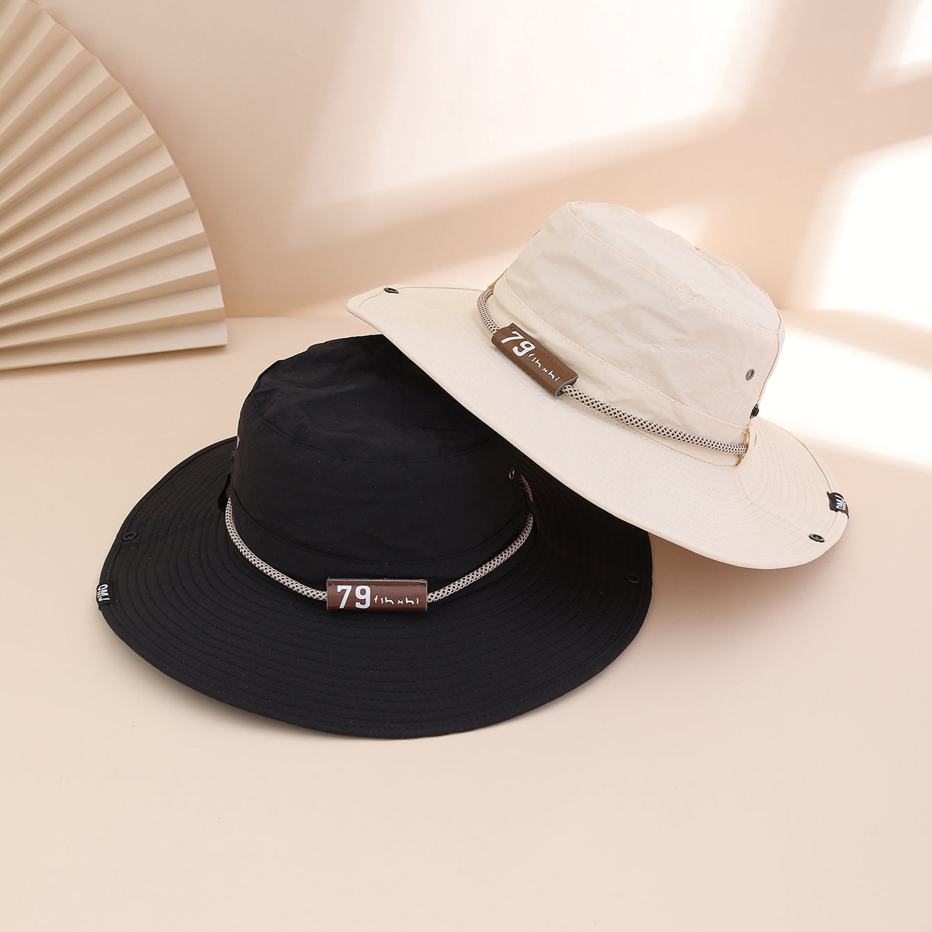 Wide-Brim Leather Patch Fisherman Hat – UV Sun Protection Outdoor Hat