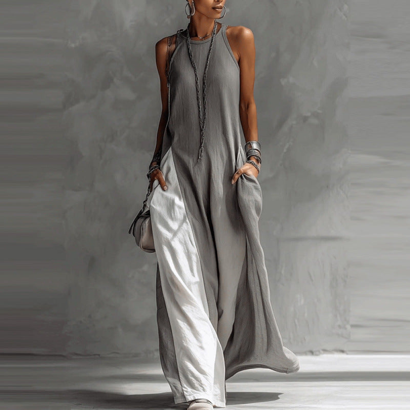 Off-Shoulder Color-Block Flared Maxi Dress with Pockets | 5 Colors