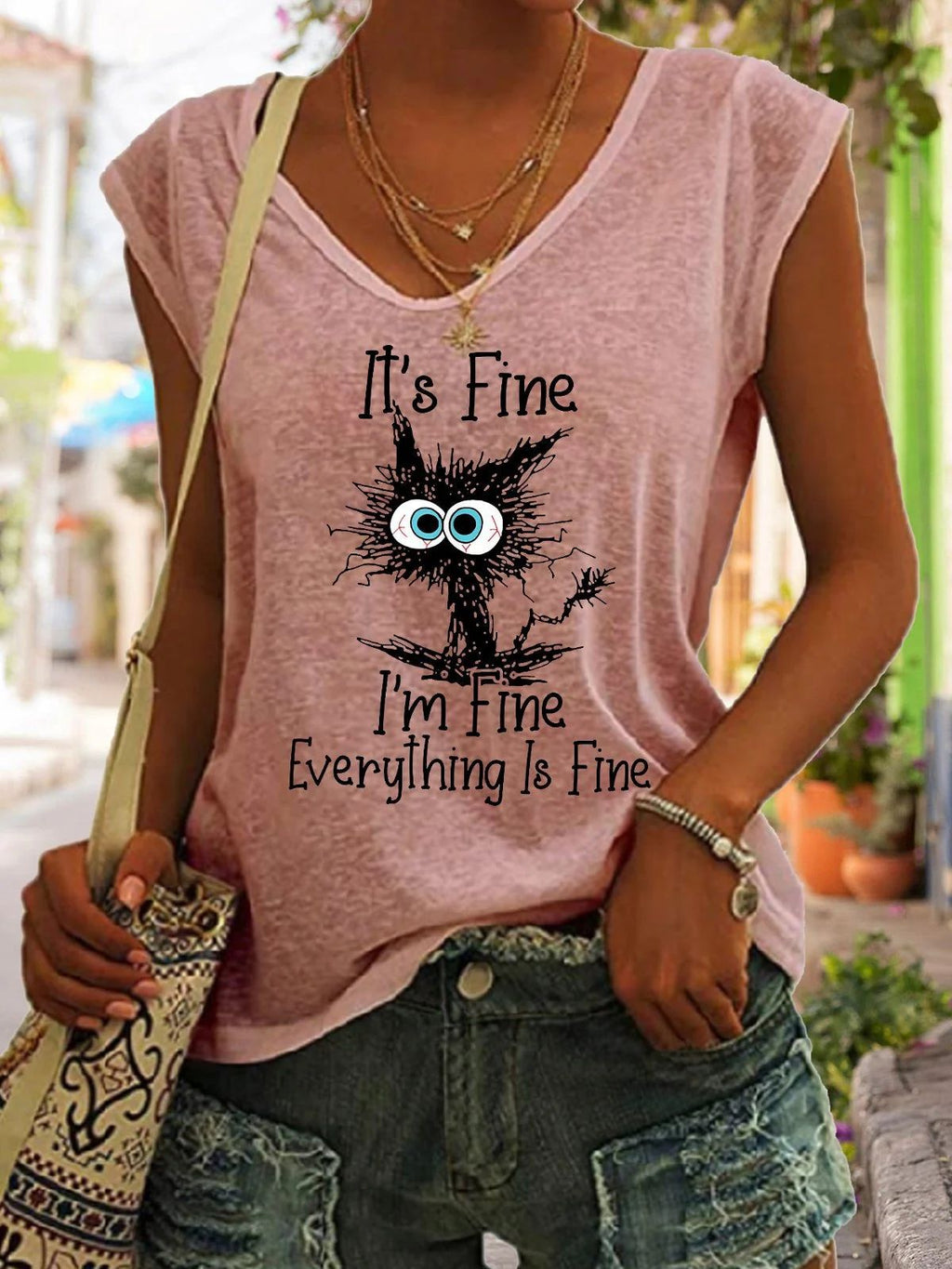 Women's V-Neck Printed Short Sleeve Loose Top – 14 Colors S–4XL