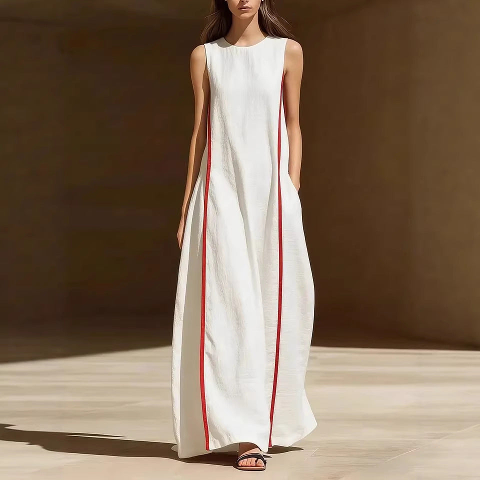 Women's Linen Sleeveless Loose Striped Maxi Dress
