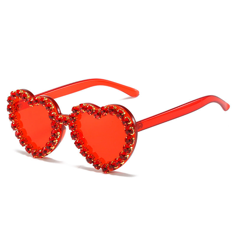Peach Heart Rhinestone Sunglasses – Y2K INS Style