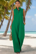 Linen Blend Sleeveless Stand-Collar Jumpsuit – 5 Colors S–3XL