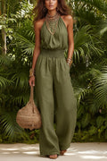 Women's Halter-Neck Backless Wide-Leg Jumpsuit – Solid Color Street Style