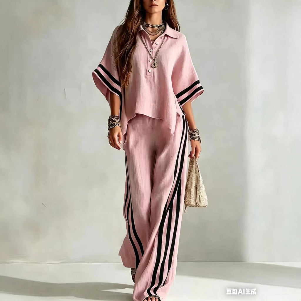 Women's Short-Sleeve Shirt & Loose Pants Two-Piece Set