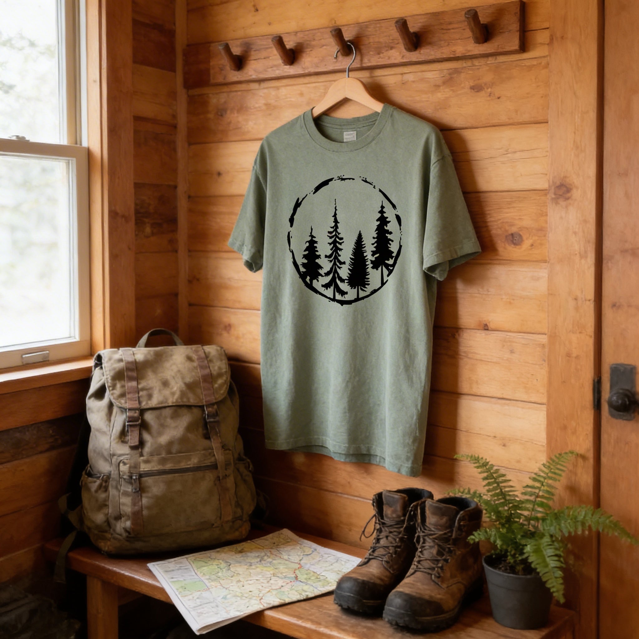 Forest Tree Graphic Tee for Nature Lovers – Soft Vintage Washed Comfort Colors Outdoor Shirt with Minimalist Pine Tree Design