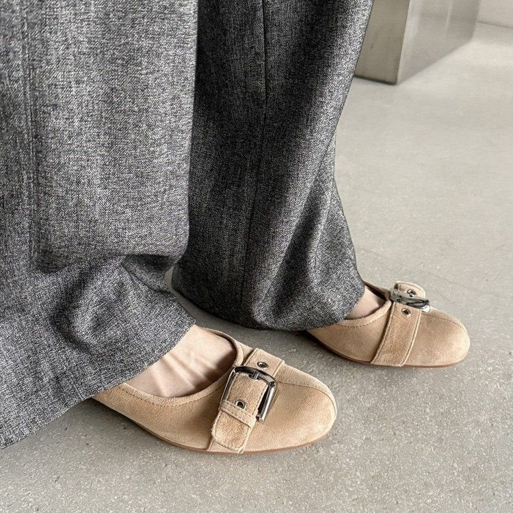 Women's Round Toe Low-Cut Office Heels – Casual Mid-Heel Shoes