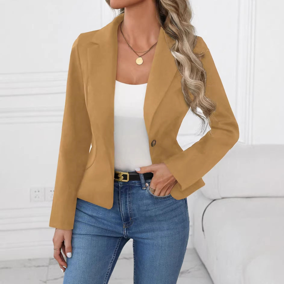 Women's Slim Fit Solid Color Blazer – French Style Long Sleeve Jacket