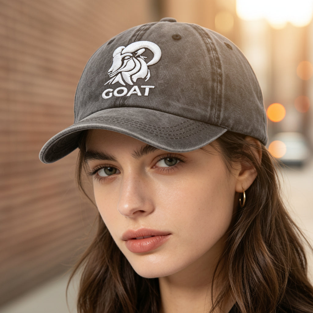 GOAT Ram Embroidered Vintage Washed Baseball Cap – Adjustable Unstructured Low Profile Hat