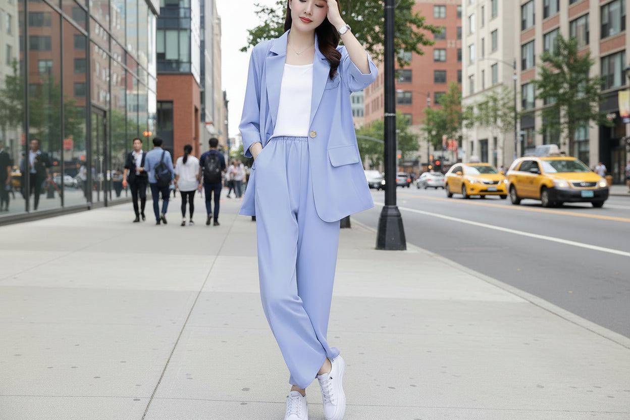 Long Sleeve Suit Jacket & Pants Two-Piece Set – 3 Colors, M–6XL