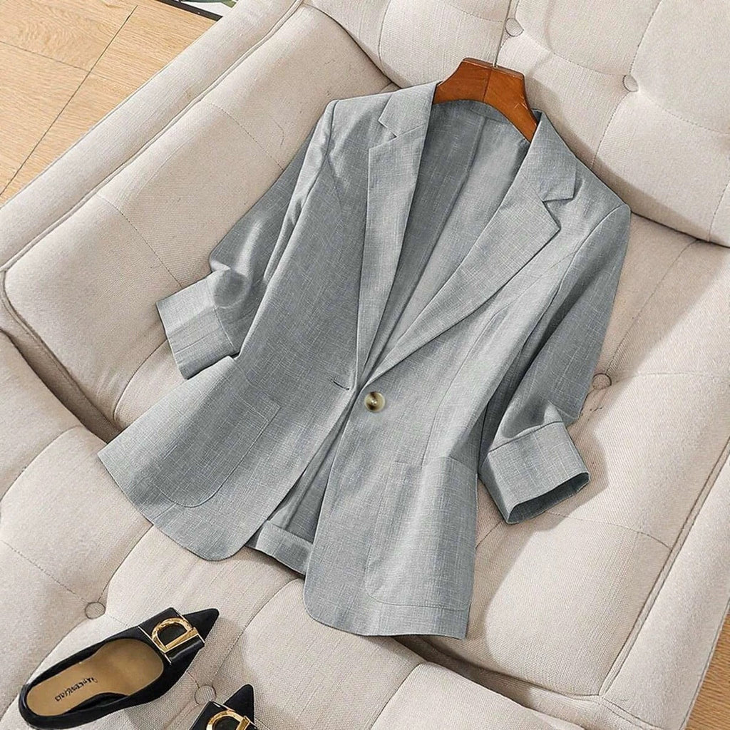 Women's Single Button Notch Lapel 3/4 Sleeve Blazer Jacket