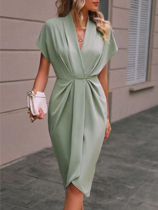 Pleated A-Line Midi Dress – V-Neck Sleeveless Summer Dress