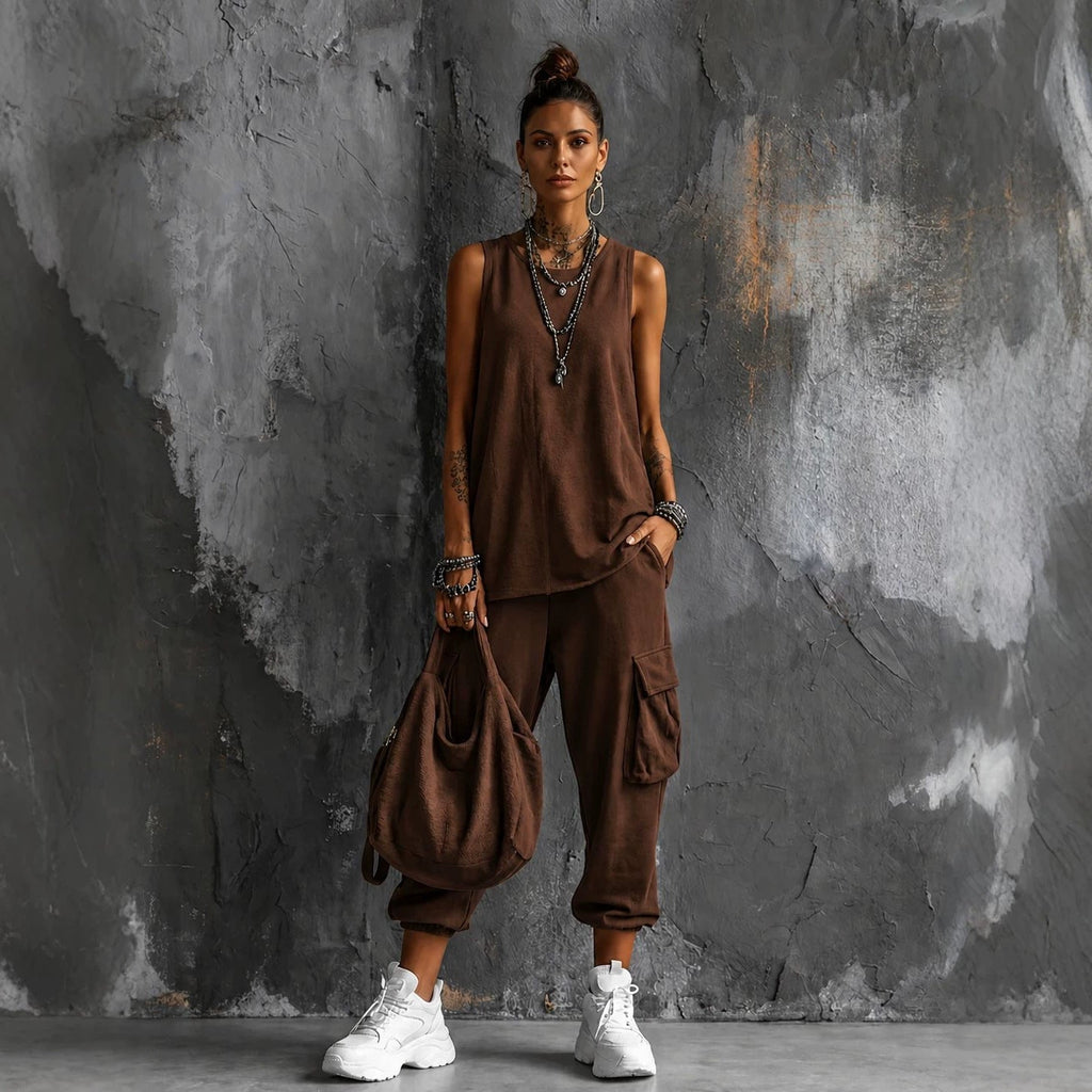 Women's Sleeveless Tank Top & Cropped Ankle Pants Set