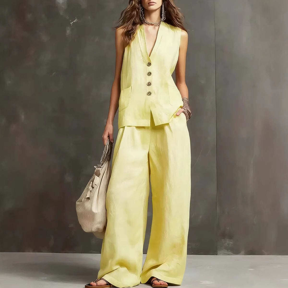 Women's Sleeveless Vest & Wide-Leg Pants Two-Piece Set – 10 Colors XS–3XL