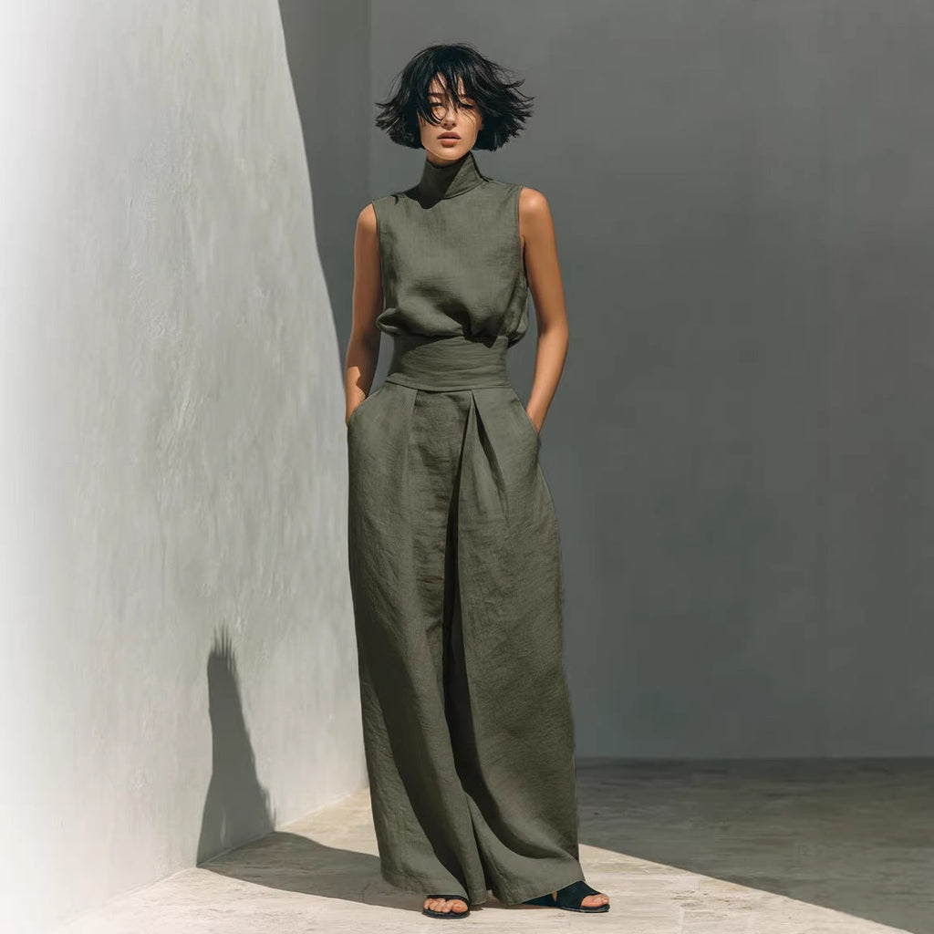 Women’s Two-Piece Set – Sleeveless Top & Wide-Leg Pants
