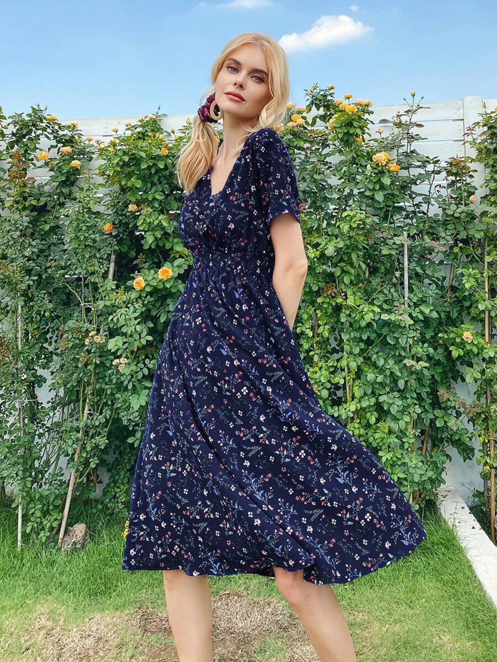 V-Neck Floral Print A-Line Satin Maxi Dress | 8 Colors