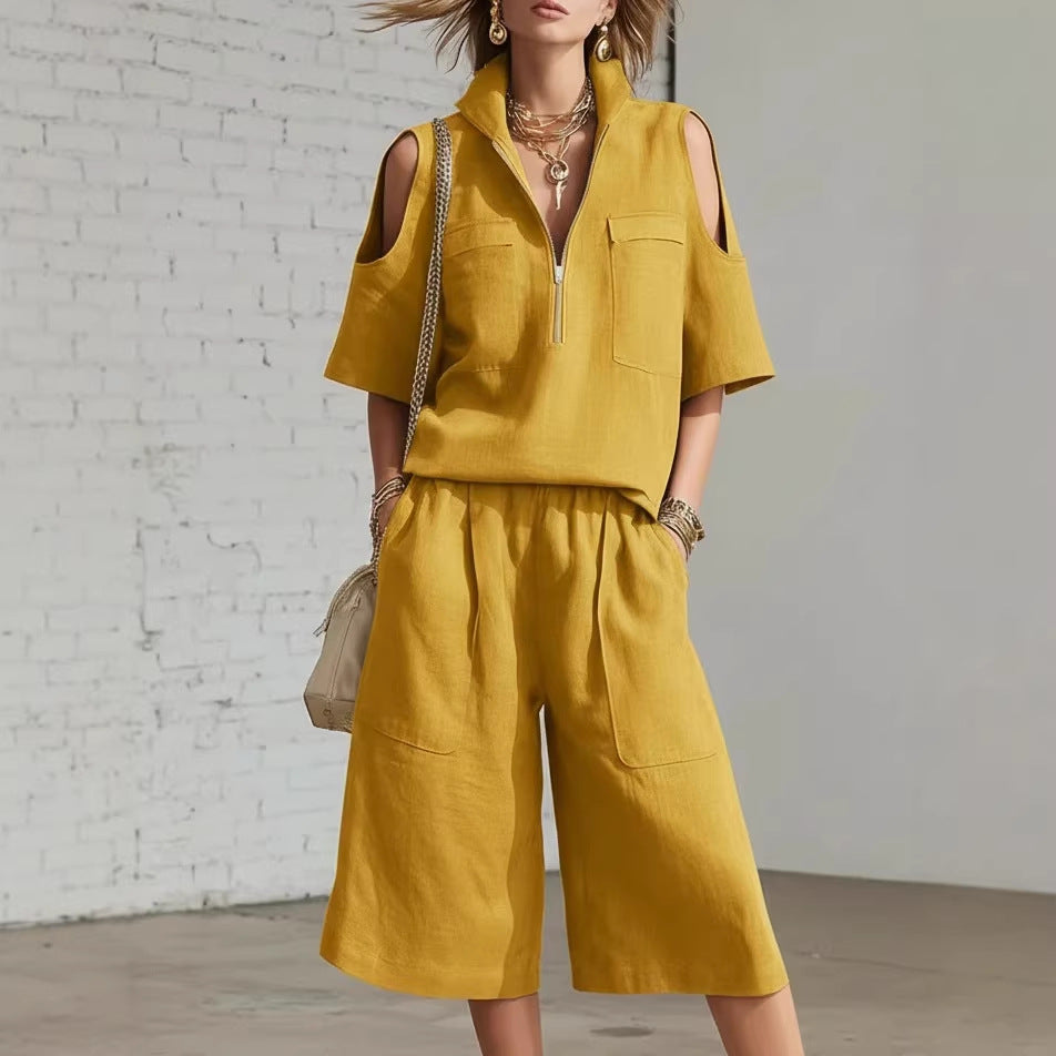 Short-Sleeve Shirt & Loose Shorts Two-Piece Set | Casual