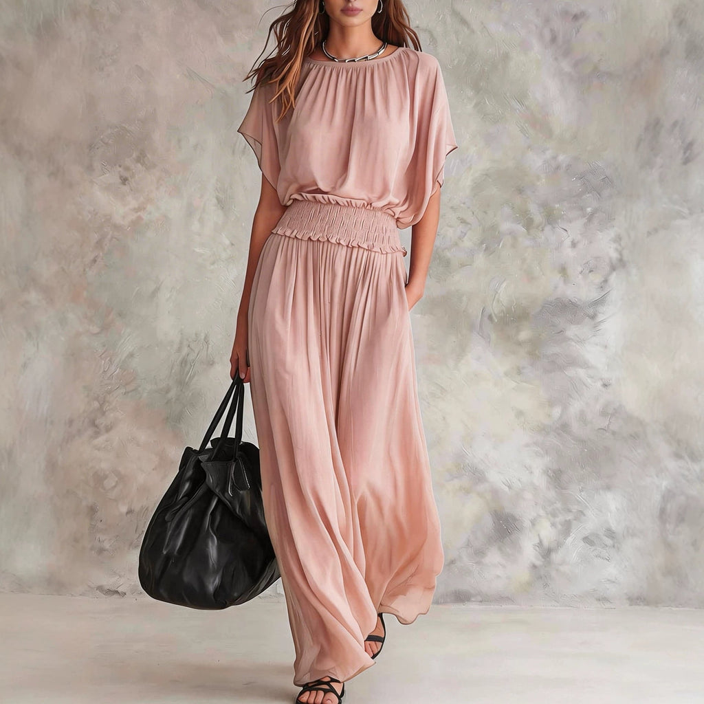 Women's Chiffon High-Waist Ruched Maxi Dress