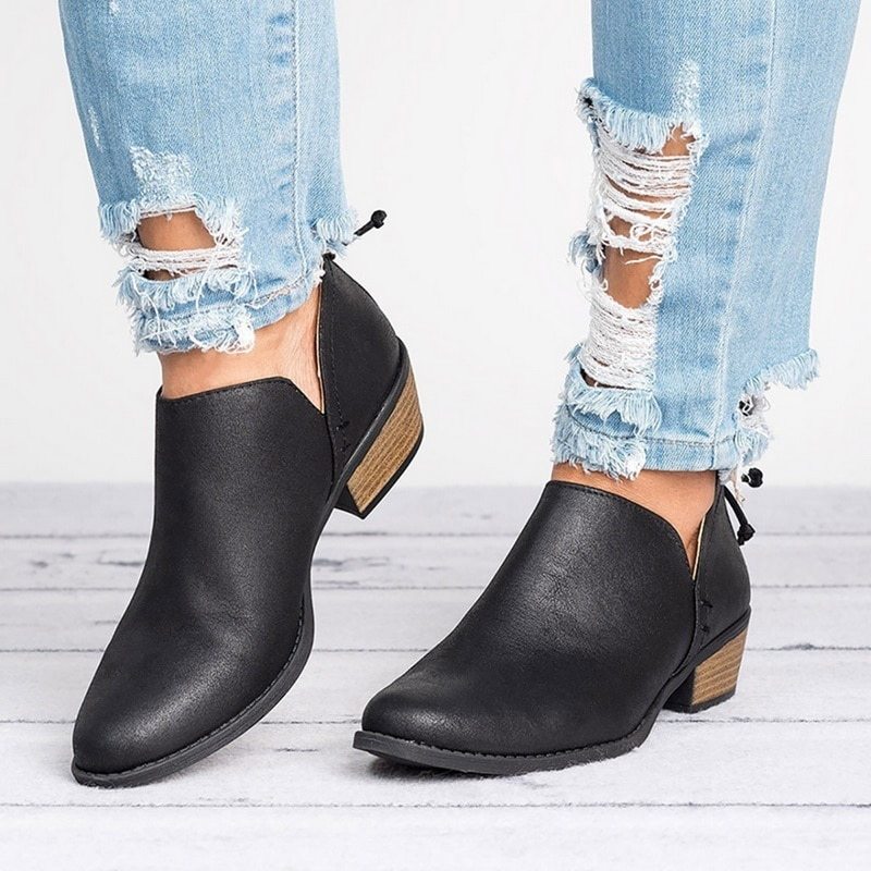 Women's Retro Chunky Heel Ankle Boots – Block Heel Faux Suede