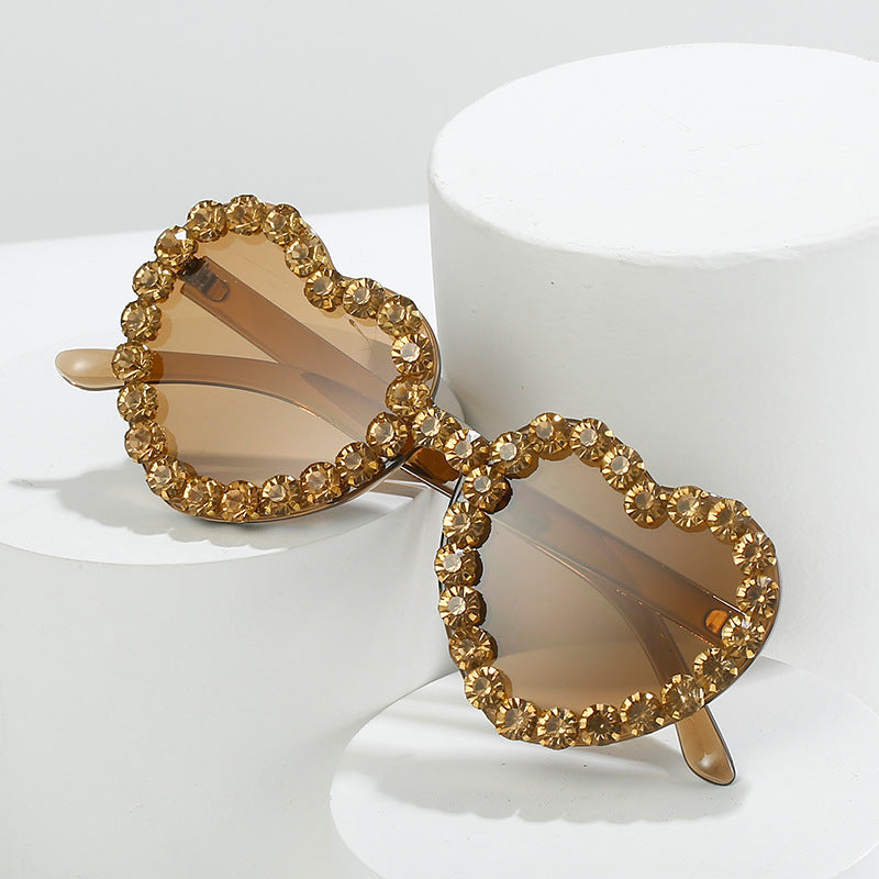 Peach Heart Rhinestone Sunglasses – Y2K INS Style