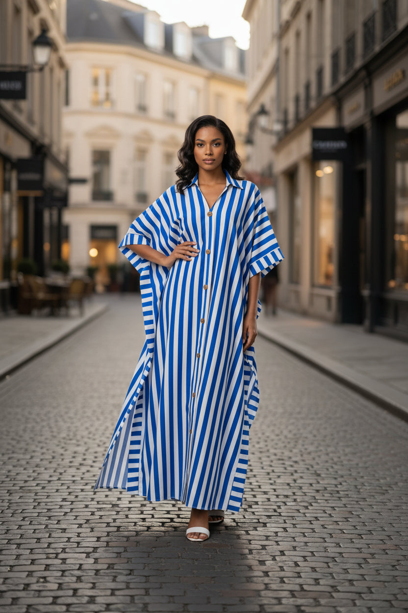 African-Inspired Striped Loose Long Dress | One Size 5 Colors