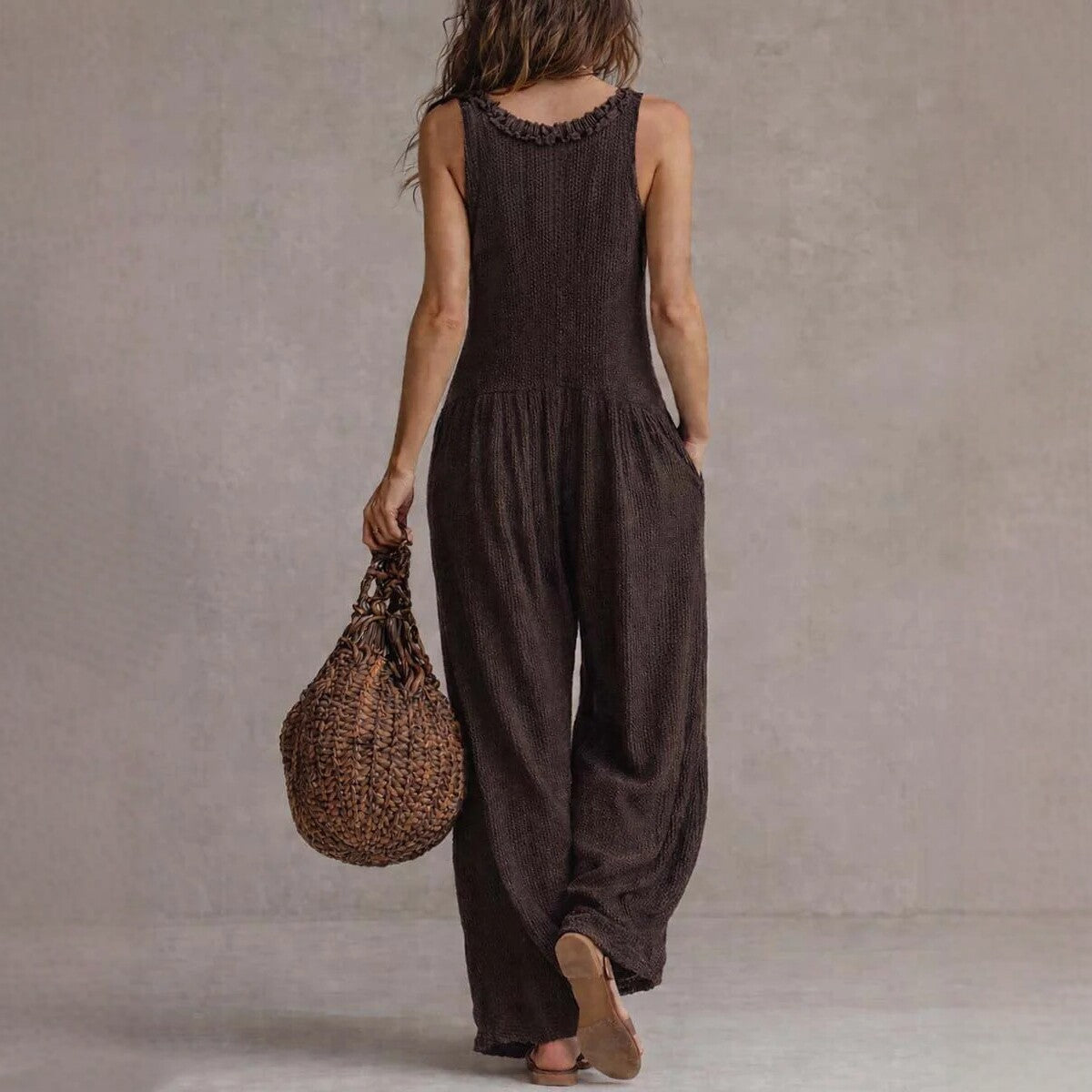 Women’s Loose V-Neck Sleeveless Wide-Leg Jumpsuit