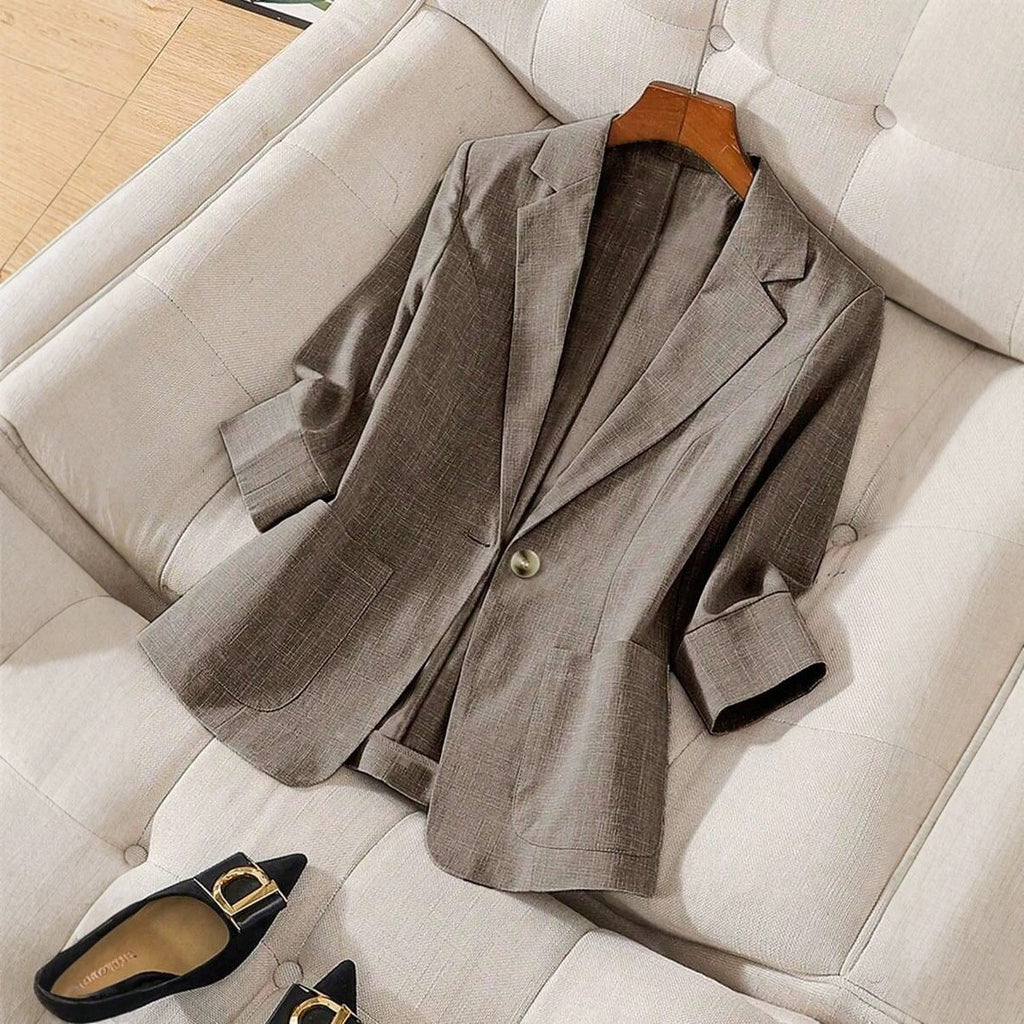 Women's Single Button Notch Lapel 3/4 Sleeve Blazer Jacket