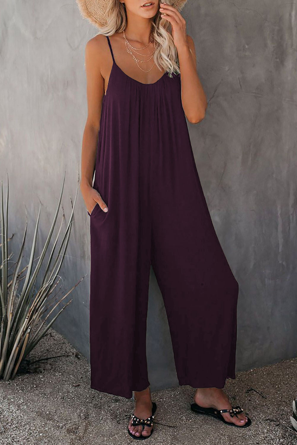 Women's Pleated Chest Cross-Strap Jumpsuit