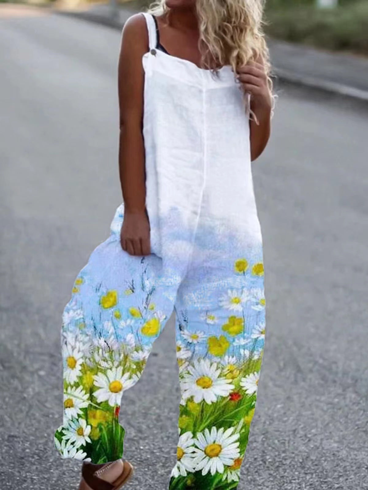 Women's Butterfly Print Overalls – Sleeveless Loose Fit Suspender Pants