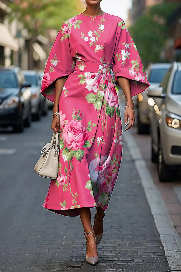 Geometric Print Batwing Sleeve Flowy Maxi Dress – 12 Styles, XS–XXXL