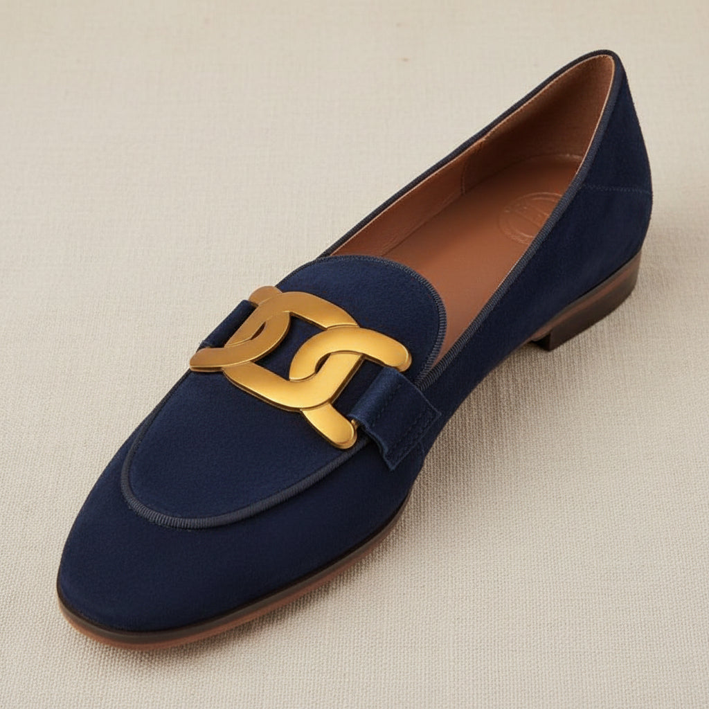 Women's Retro Metal Buckle Suede Loafers – Platform Chunky Heel Slip-On