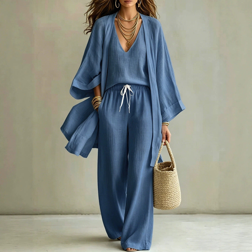 Women's 3-Piece Cardigan, Sleeveless Vest & Wide Leg Pants Set