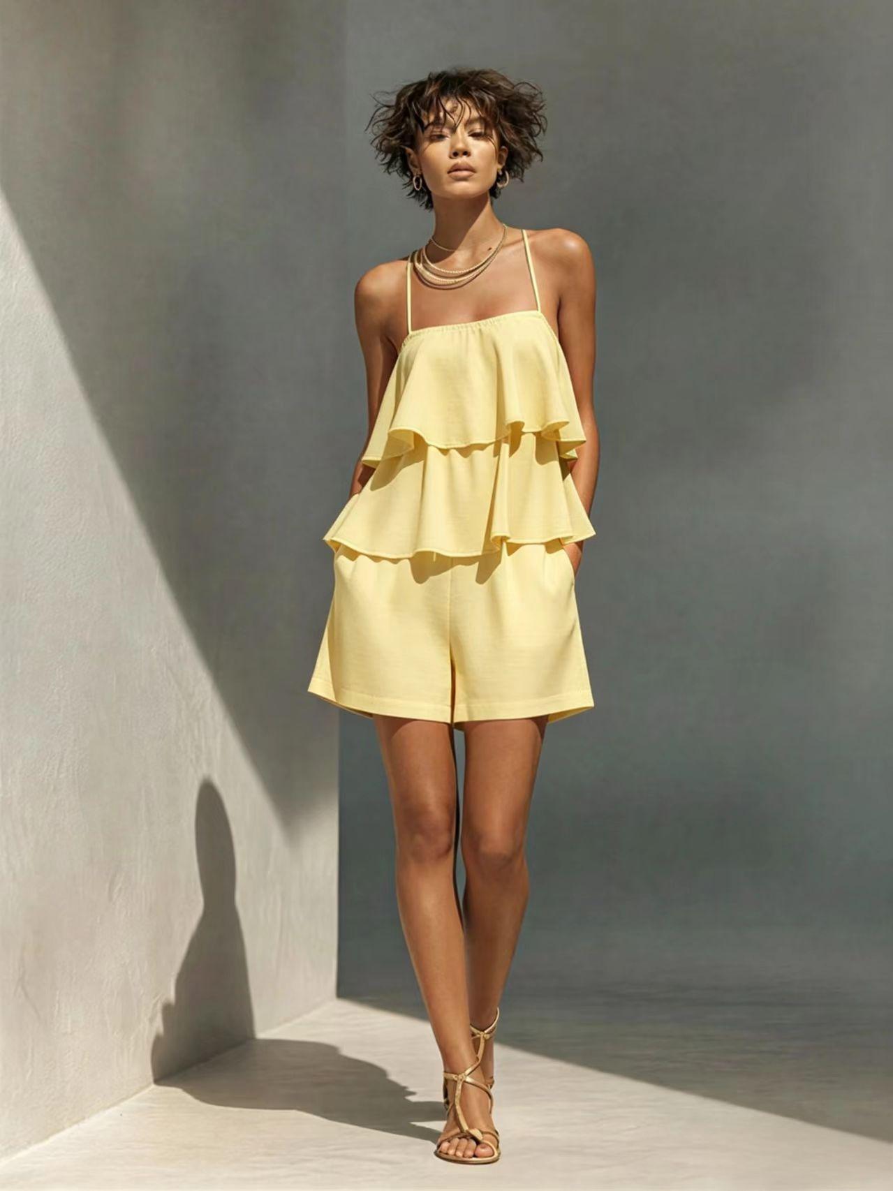 Women's Multi-Layer Ruffle Camisole & Shorts Set