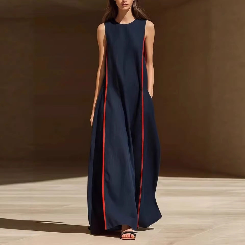 Women's Linen Sleeveless Loose Striped Maxi Dress