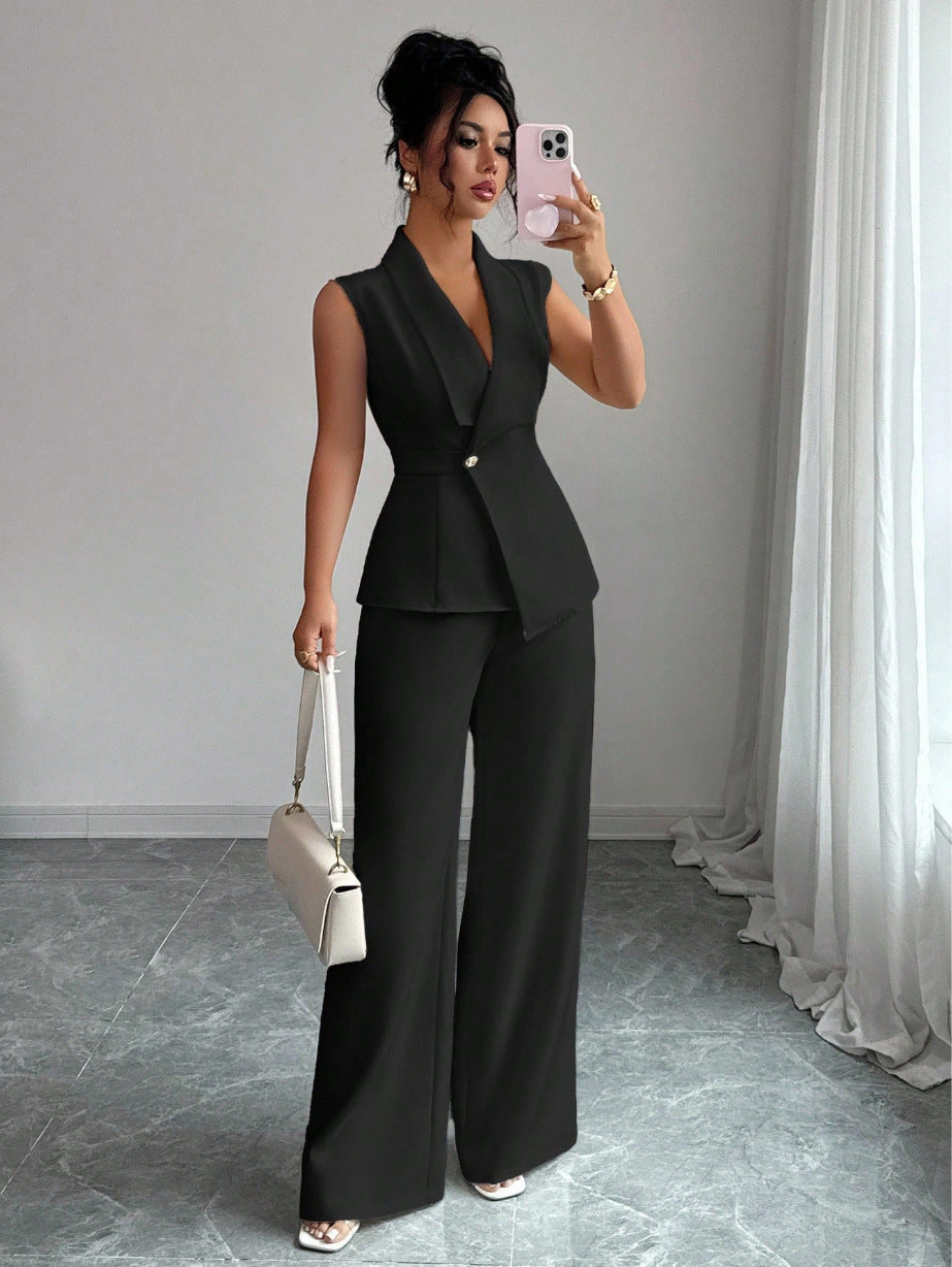 Women's Sleeveless Blazer & Straight-Leg Pants Two-Piece Set