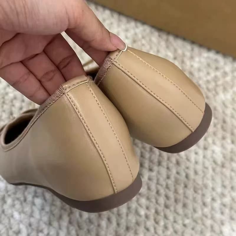 Women's Two-Tone Cap Toe Ballet Flats with Bow – Slip-On Hidden Platform