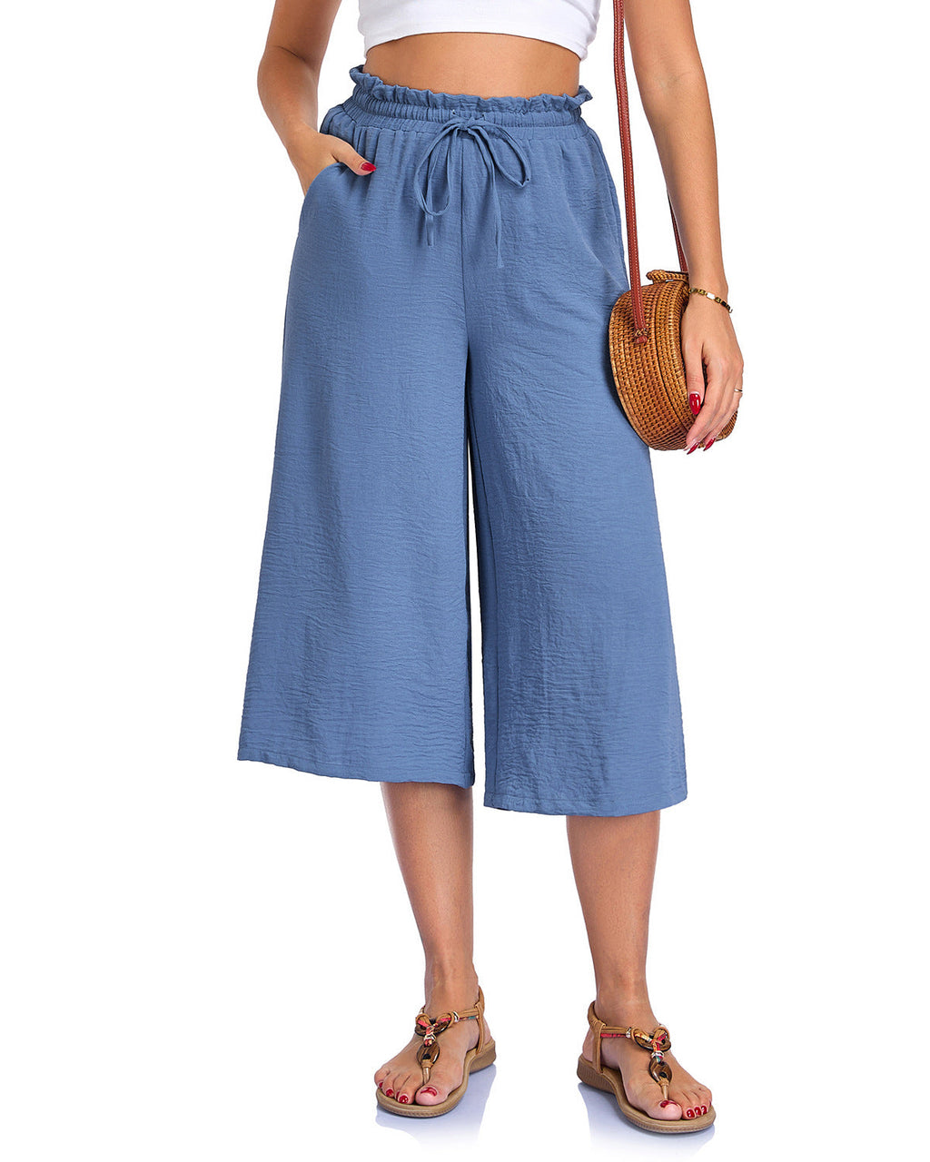 Women’s Elastic Cropped Wide-Leg Pants