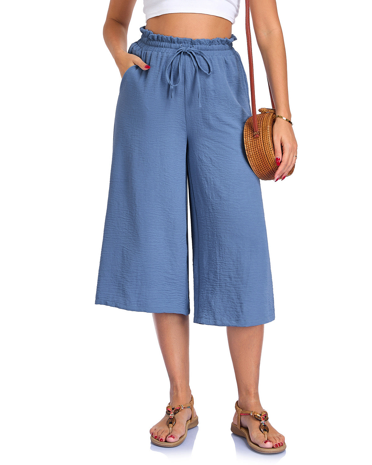 Women’s Elastic Cropped Wide-Leg Pants