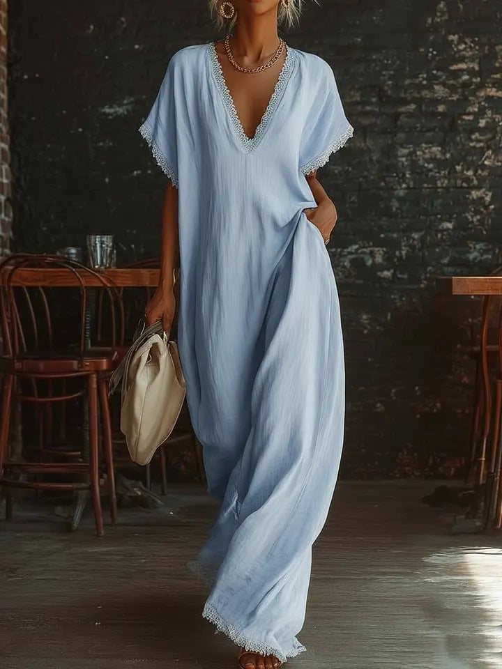 Lace-Trimmed Loose Long Dress for Women