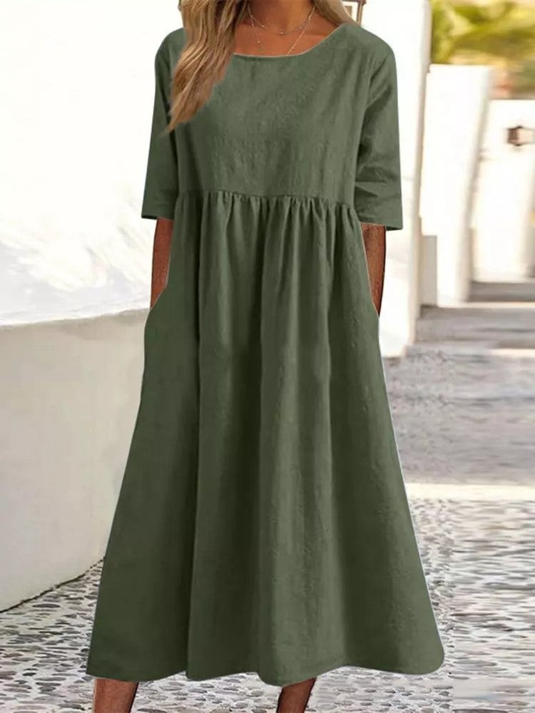 Plus Size Midi Dress | Round Neck Pocket Dress