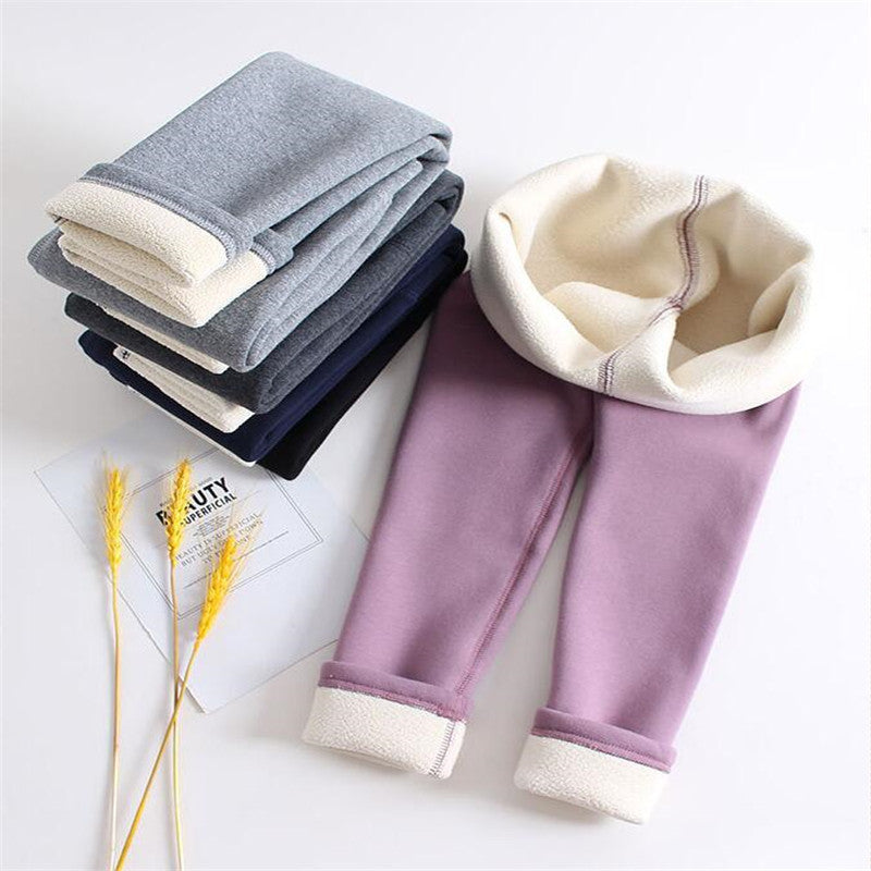 Girls Wool-Lined Thickened Winter Leggings