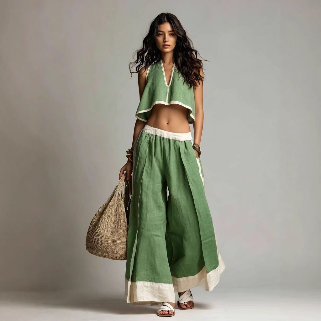 Sleeveless V-Neck Two-Piece Set – Solid Color Lounge & Casual Outfit