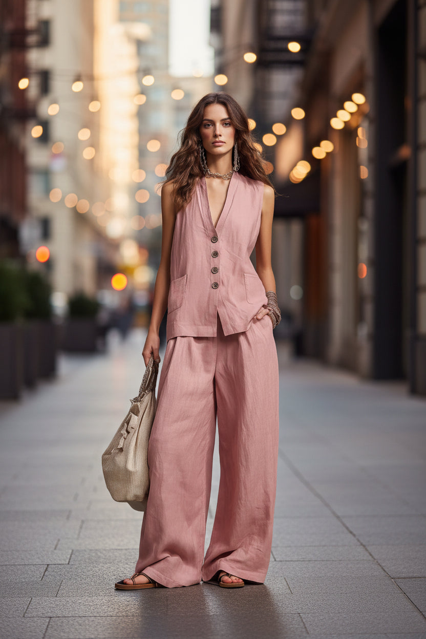 Women's Sleeveless Vest & Wide-Leg Pants Two-Piece Set – 10 Colors XS–3XL