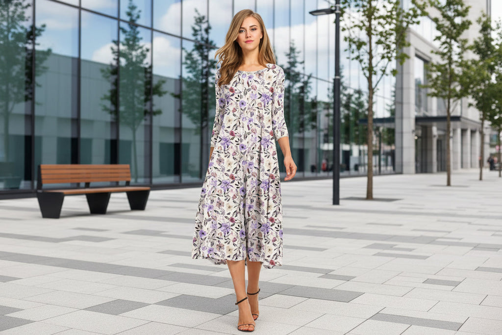 Women’s Floral Patchwork Three-Quarter Sleeve Dress
