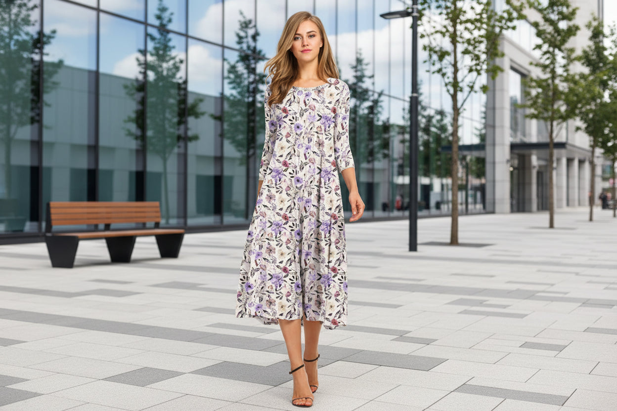 Women’s Floral Patchwork Three-Quarter Sleeve Dress