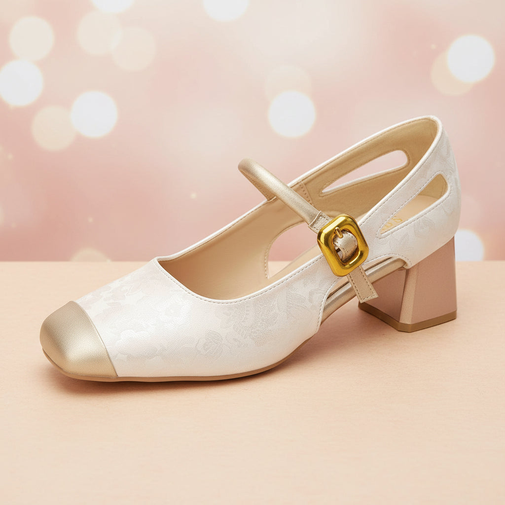 Women's Square Toe Mary Jane Chunky Heels – Soft Sole Buckle Strap