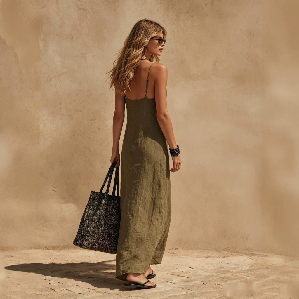 Women's Minimalist Sleeveless Slip Dress – Loose Fit Resort Style