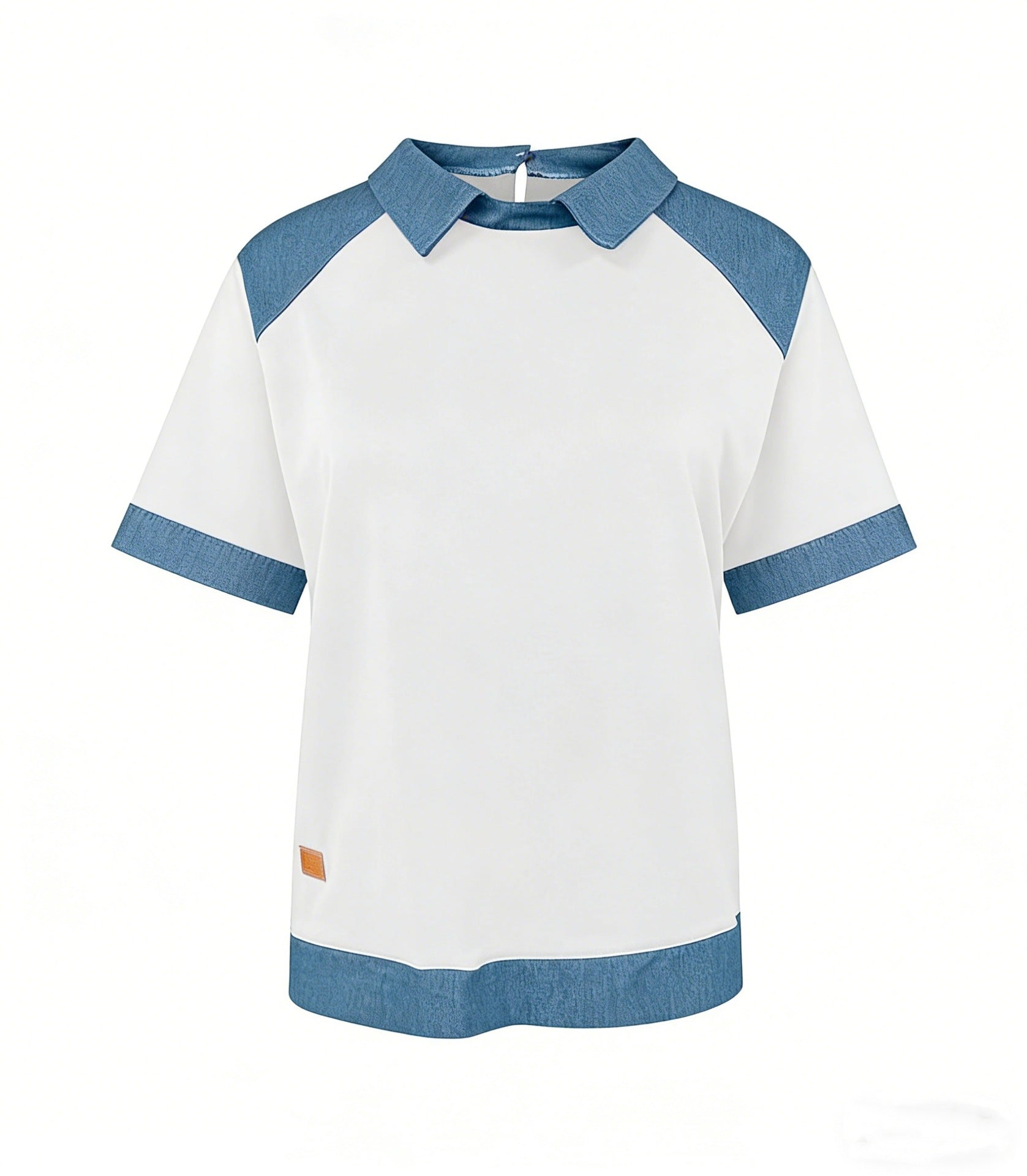 Patchwork Knitted Shirt Short-Sleeve Lapel Button-Up Shirt For Women