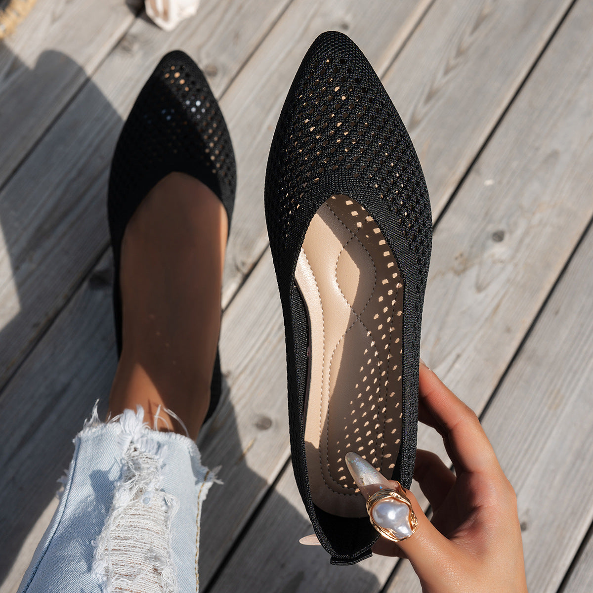Women's Pointed Toe Flyknit Slip-On Loafers – Flat Casual Shoes